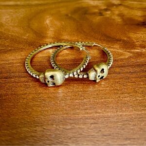 Bronze and Diamonds Skull Hoop Earrings